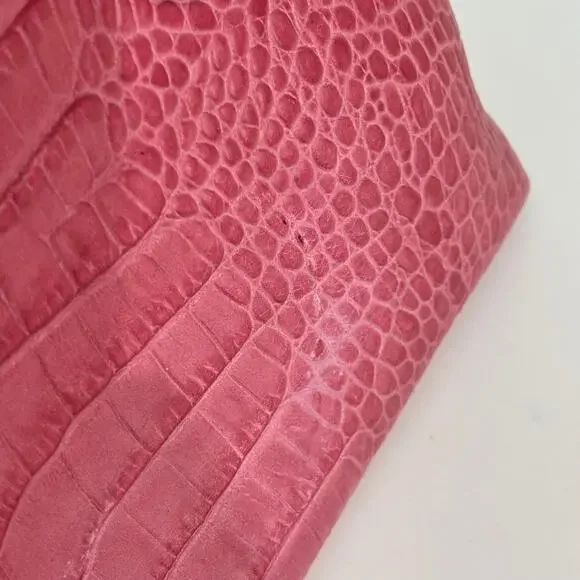 Kate Spade Pink & Gold Hardware Leather Croc Embossed Satchel Shoulder Hand Bag - Picture 4 of 12